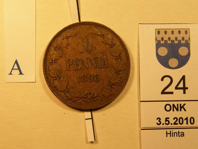 kohde_024_a.jpg - Kohde 24, arvopuoli 10 p 1898. Meistin kietym� n. 10 astetta. Kl 3, l�ht�hinta 130,-.