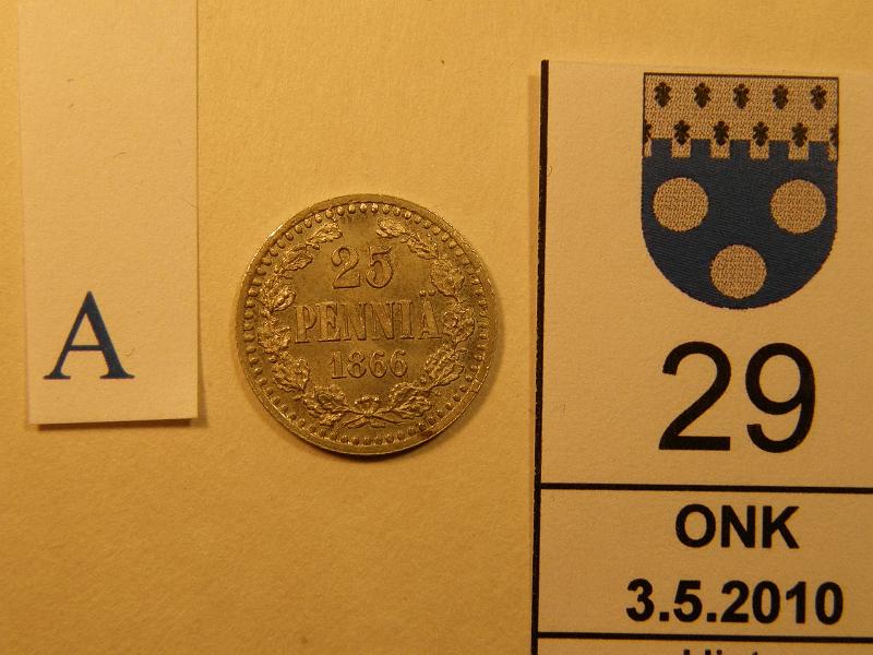 kohde_029_a.jpg - Kohde 29, arvopuoli 25 p 1866 SNY 266.1.1. Kaunis! Kl 8/9, lh 720,-.