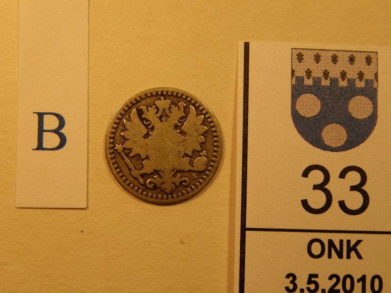 kohde_033_b.jpg - Kohde 33, tunnuspuoli 25 p 1868 SNY 268.2.1. Kl 2/3, lh 235,-.
