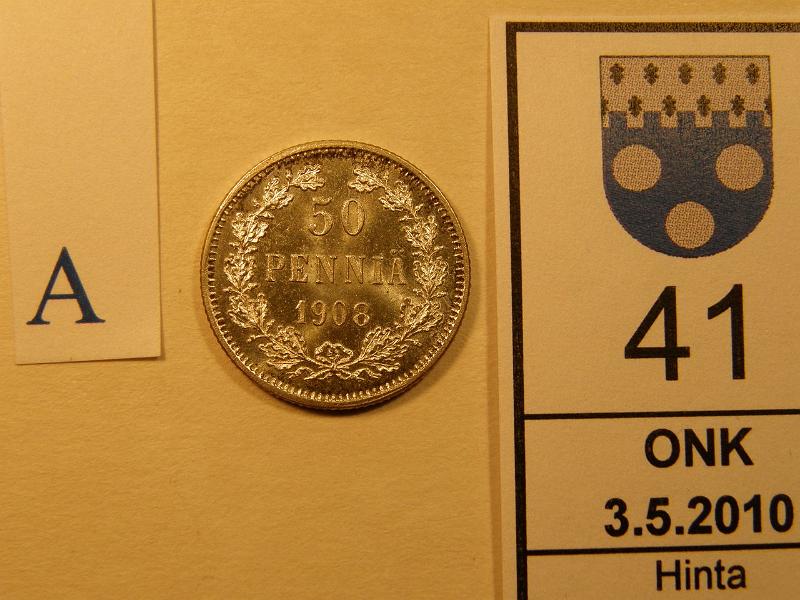 kohde_041_a.jpg - Kohde 41, arvopuoli 50 p 1908. Loistokas! Kl 9, lh 200,-.