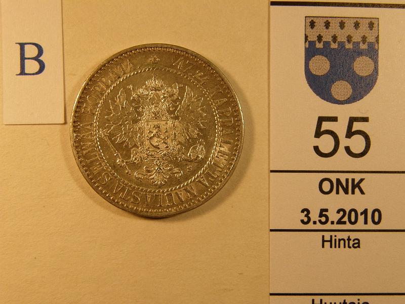 kohde_055_b.jpg - Kohde 55, tunnuspuoli 2 mk 1865. SNY 493.2. Kaunis! Kl 8, lh 270,-.