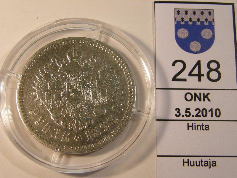 kohde_248_a.jpg - Kohde 248 Ven�j� 1 rupla 1899 Y#59.3 Ag. Kapselissa, puhd. Kl 3, lh 20,-.   HUOM! Huutokauppalistassa on v��r� vuosiluku, oikea on 1899. Kirjallisessa tarjouksessa on mainittava, ett� olet huomioinut korjauksen. T�st� kohteesta hyv�ksymme vain ne kirjalliset tarjoukset, joissa korjaus on otettu huomioon. 