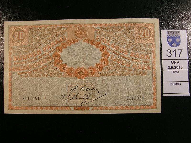 kohde_317_a.jpg - Kohde 317 20 markkaa 1909, 8141954, Basiler-Thesleff. SNY 156.1. Kl 4, lh 80,-.
