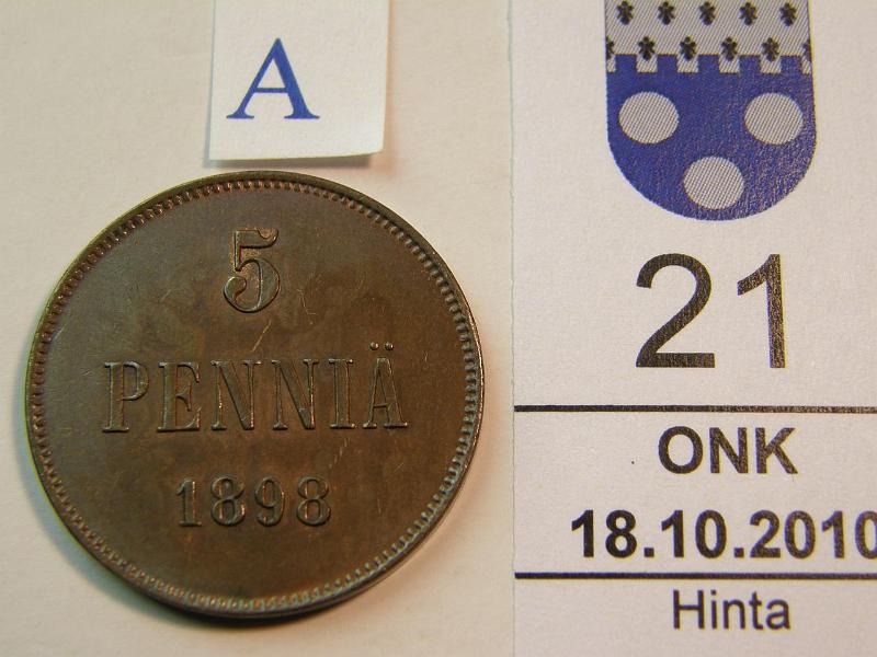 kohde_021_a.jpg - Kohde 21, arvopuoli, lhthinta: 30 € 5 p 1898, kunto: 7.