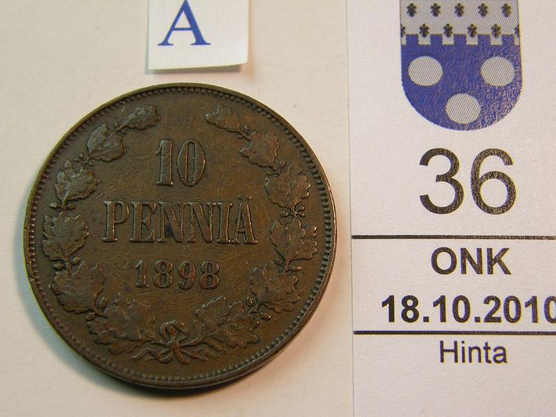 kohde_036_a.jpg - Kohde 36, arvopuoli, lhthinta: 50 € 10 p 1898 hpja, prvja, kunto: 3.