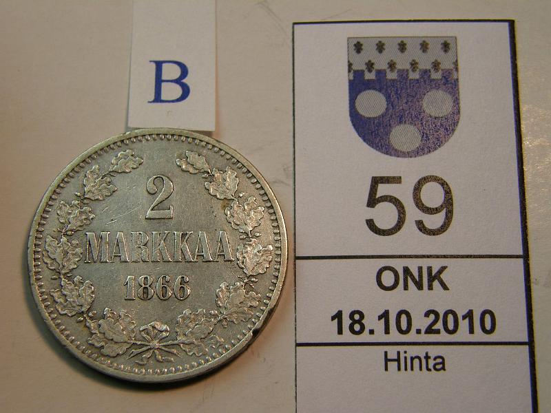 kohde_059_b.jpg - Kohde 59, arvopuoli, l�ht�hinta: 12 &euro; 2 mk 1866 SNY 494.1, rvja, kunto: 5.