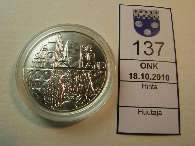 kohde_137_a.jpg - Kohde 137, lhthinta: 20 € 100 mk 1998 Ag, Aalto, kapseli, kunto: 9.