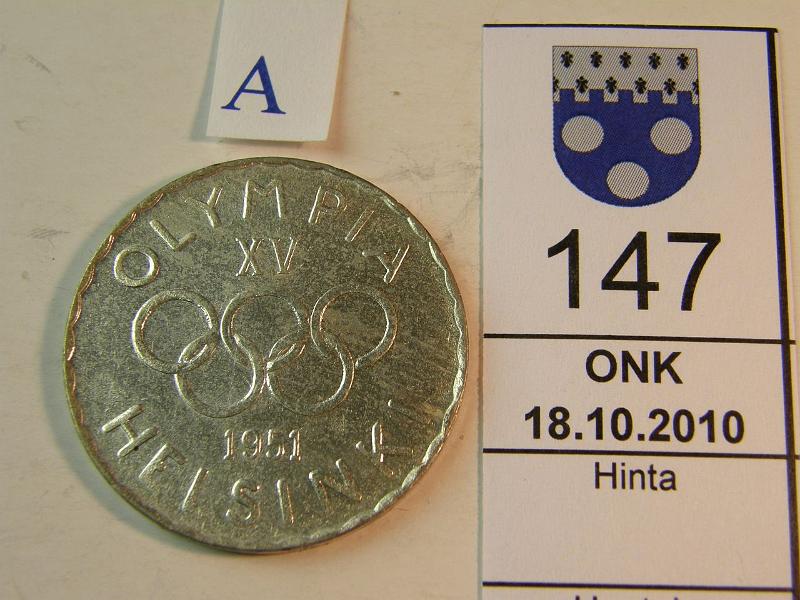 kohde_147_a.jpg - Kohde 147, tunnuspuoli, lhthinta: 315 € 500 mk 1951 Ag, kunto: 7/8.