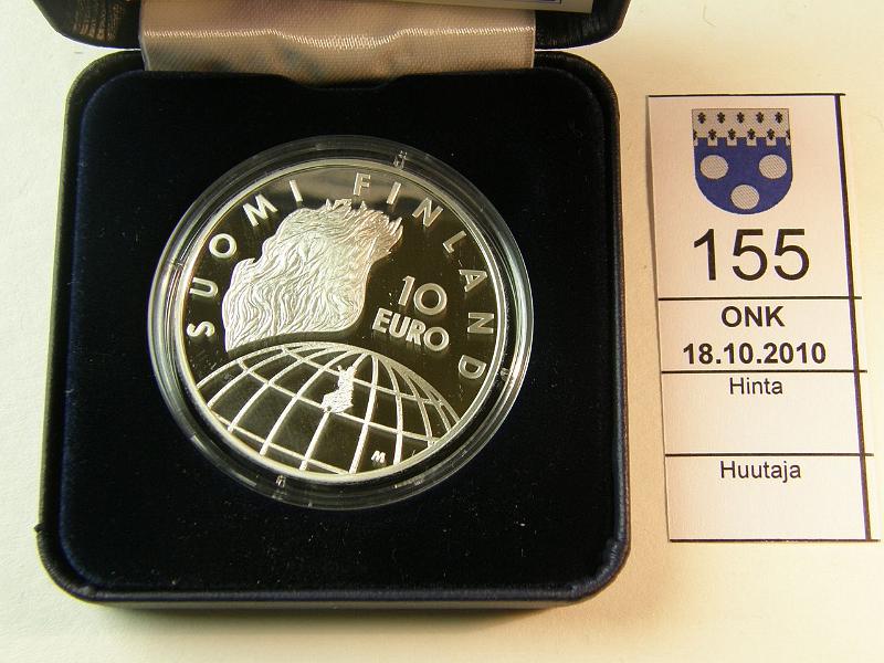 kohde_155_a.jpg - Kohde 155, lhthinta: 15 € 10  2002 Ag, proof, Olympialaiset 50 v, kotelo, tod, kunto: 10.
