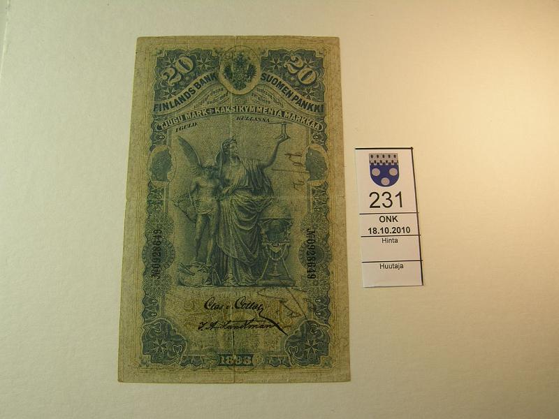 kohde_231_a.jpg - Kohde 231, lhthinta: 45 € 20 mk 1898 1. painos 0928647 COL-Lan. Repemi, kyn.merkj. SNY 154.1, kunto: 2.