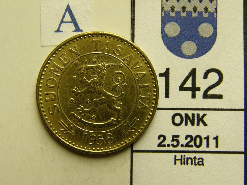kohde_142_a.jpg - Kohde 142, tunnuspuoli, l�ht�hinta: 65 &euro; 50 mk 1958 l.puhd, kunto: 8.