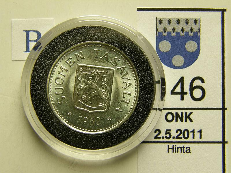 kohde_146_b.jpg - Kohde 146, tunnuspuoli, l�ht�hinta: 20 &euro; 100 mk 1960 Ag, hpja, kunto: 8.