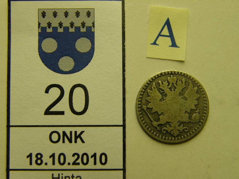 kohde_020_a.jpg - Kohde 20, tunnuspuoli, lhthinta: 360 € / myyntihinta: 385 € 25 p 1867 Ag, kunto: 2/3.