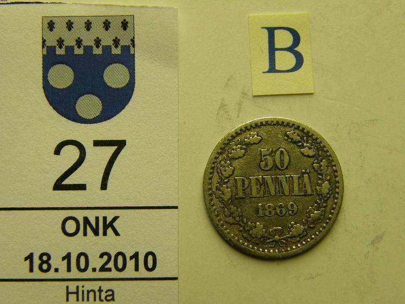 kohde_027_b.jpg - Kohde 27, arvopuoli, lhthinta: 15 € / myyntihinta: 20 € 50 p 1869 Ag, kunto: 3.
