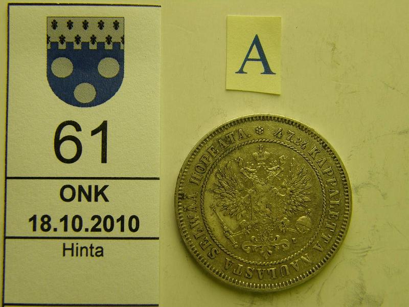 kohde_061_a.jpg - Kohde 61, tunnuspuoli, lhthinta: 15 € / myyntihinta: 34 € 2 mk 1907 Ag, eprv, kunto: 5.