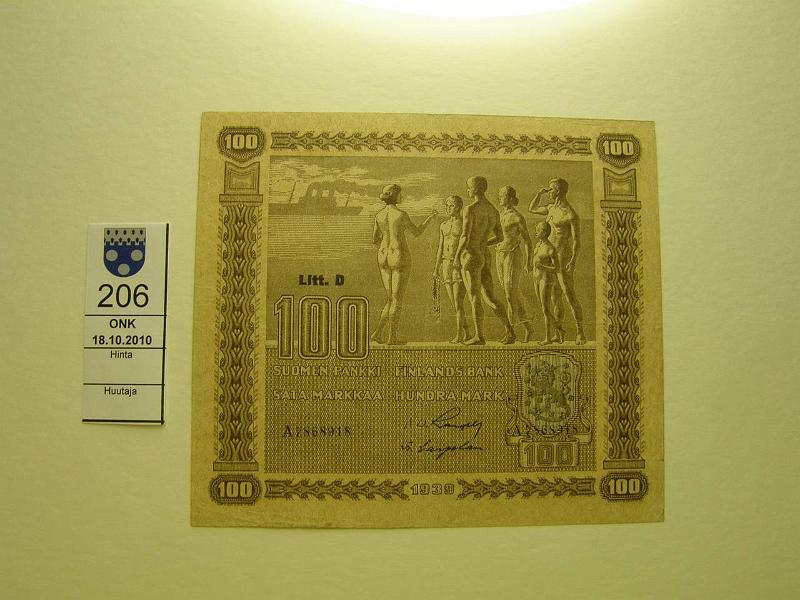 kohde_206_a.jpg - Kohde 206, lhthinta: 20 € 100 mk 1939 LD SNY 179.1, A7868918 RAM-Car, vl 1, prep, kunto: 4.