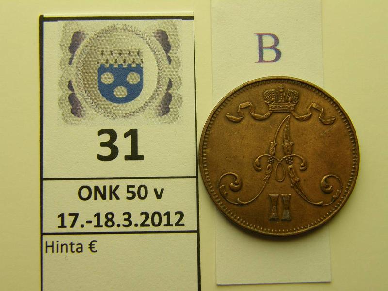 k-0031-b.jpg - Kohde 31 (kuva 2/2), lhthinta: 35 € / myyntihinta: 54 € 5 p 1873 puhd, lhes kulumaton, kunto: 7