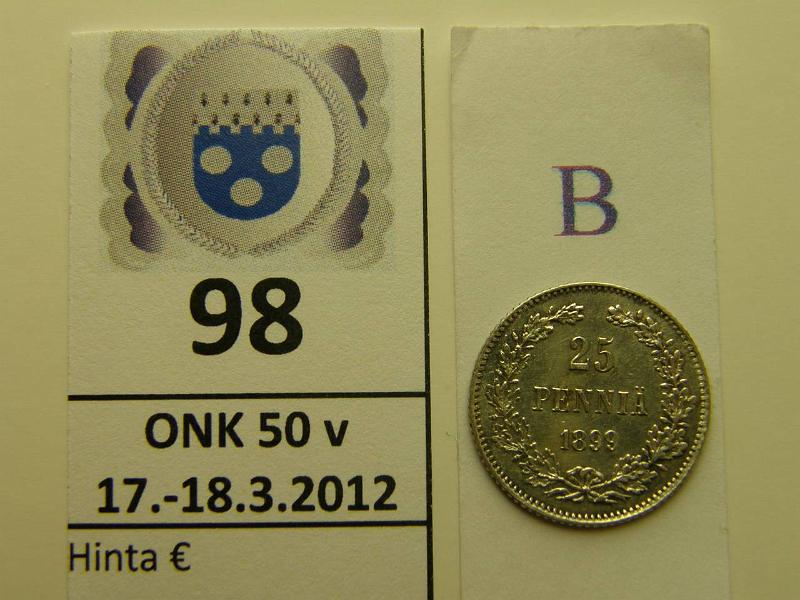 k-0098-b.jpg - Kohde 98 (kuva 2/2), lhthinta: 75 € / myyntihinta: 310 € 25 p 1899 Ag, kaunis!, kunto: 8