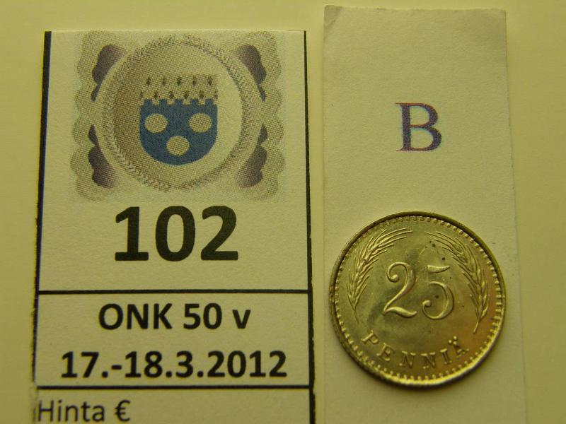 k-0102-b.jpg - Kohde 102 (kuva 2/2), l�ht�hinta: 10 &euro; / myyntihinta: 90 &euro; 25 p 1934 loistelias!, kunto: 10