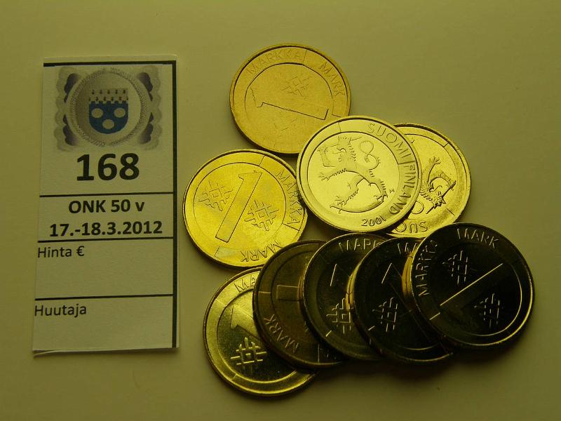 k-0168-a.jpg - Kohde 168, lhthinta: 5 € / myyntihinta: 12 € 1 mk 1993-2001 (9) AlPr, kaikki v:t rullista, kunto: 9