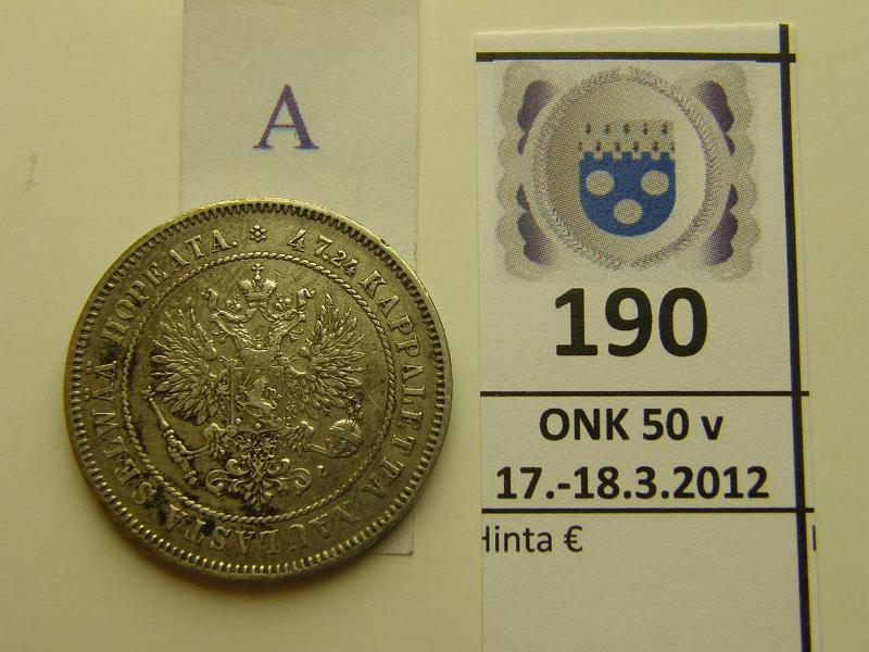 k-0190-a.jpg - Kohde 190 (kuva 1/2), l�ht�hinta: 15 &euro; / myyntihinta: 20 &euro; 2 mk 1906 Ag, SNY 500.2 (lyhyt /), hnja, kunto: 5/4