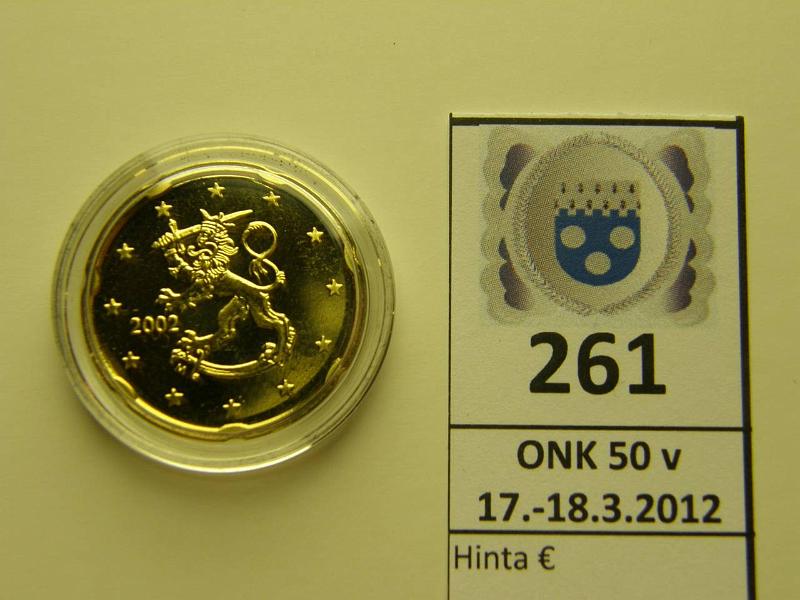 k-0261-a.jpg - Kohde 261, l�ht�hinta: 5 &euro; / myyntihinta: 5 &euro; 20 snt 2002 Proof, pilleriss�, kunto: 10