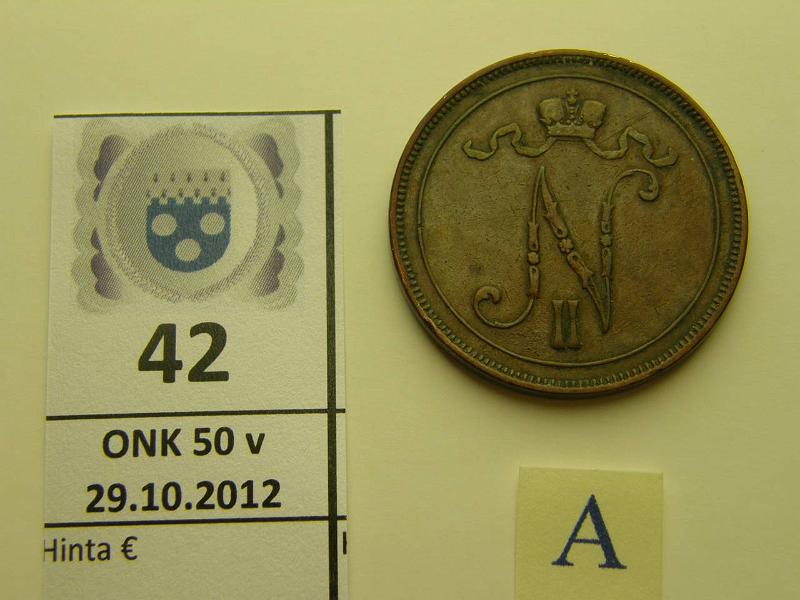 k-0042-a.jpg - Kohde 42 (kuva 1/2), lhthinta: 5 € 10 p 1897, kunto: 4