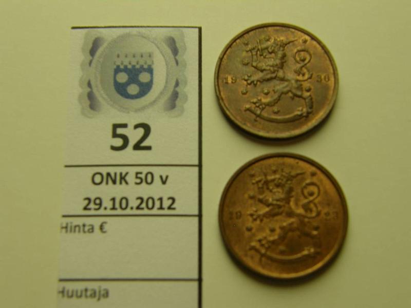 k-0052-a.jpg - Kohde 52, l�ht�hinta: 25 &euro; 10 p 1923, -30 leimakiiltoiset, kunto: 8,7