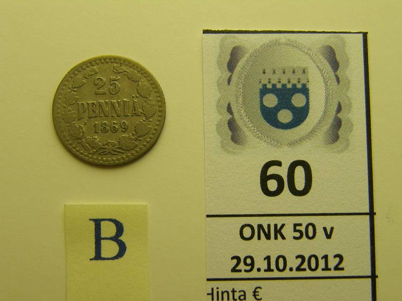 k-0060-b.jpg - Kohde 60 (kuva 2/2), lhthinta: 30 € 25 p 1869 Ag, SNY 269.2.1, kunto: 3