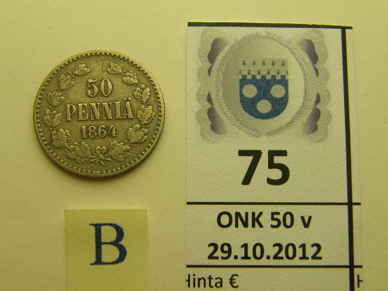 k-0075-b.jpg - Kohde 75 (kuva 2/2), lhthinta: 5 € 50 p 1864 Ag, kunto: 3/4