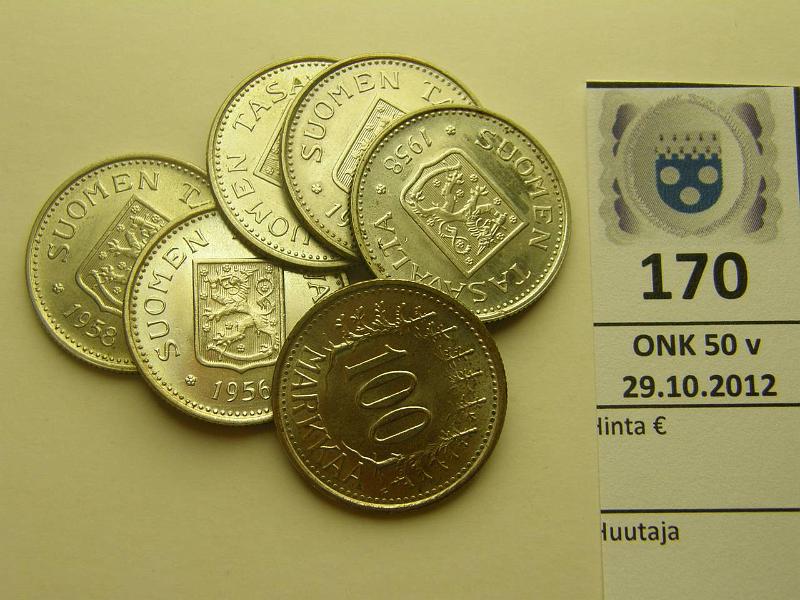 k-0170-a.jpg - Kohde 170, lhthinta: 10 € 100 mk 1956-58 (6) 2 kpl kaikkia vuosia, kunto: 7-9