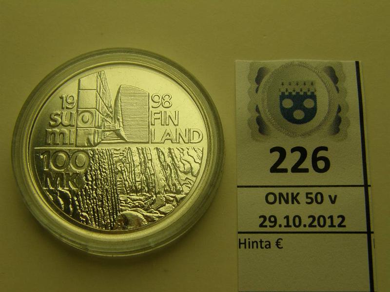 k-0226-a.jpg - Kohde 226, l�ht�hinta: 20 &euro; 100 mk 1998 Ag, Alvar Aalto, kapseli, kunto: 9