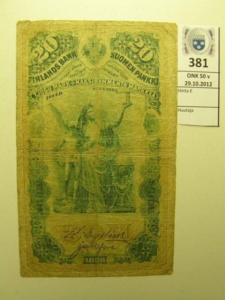 k-0381-a.jpg - Kohde 381, lhthinta: 40 € 20 mk 1898 SNY 154.2 4147385 WEG-Ahl, rep, reiki, kunto: 3