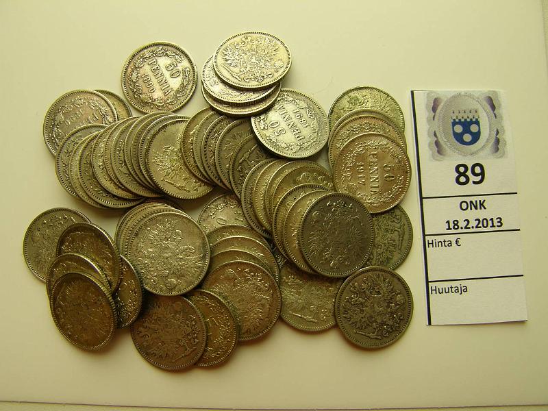 k-0089-a.jpg - Kohde 89, l�ht�hinta: 40 &euro; 50 p 1871-1917 II (56) Ag, loppup�� parempaa, kunto: 4-9