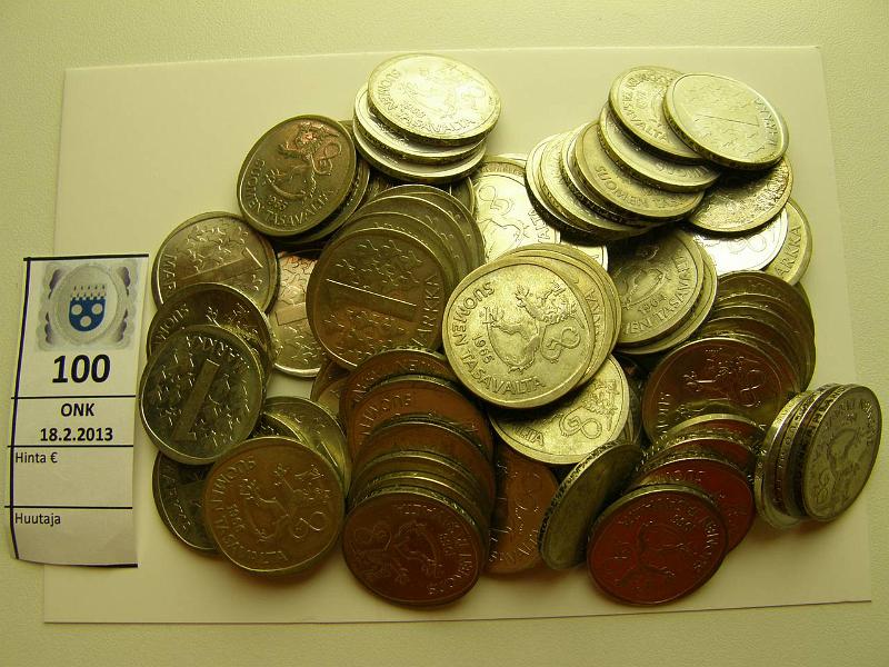 k-0100-a.jpg - Kohde 100, l�ht�hinta: 50 &euro; 1 mk 1964-68 (75) Ag, kaikkia vuosia, hyv�kuntoisia, kunto: 6-8