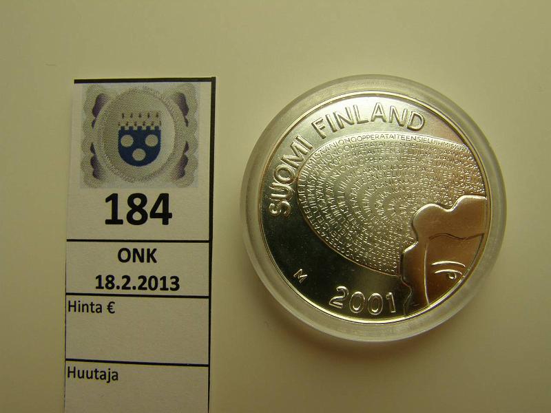 k-0184-a.jpg - Kohde 184, lhthinta: 29 € 100 mk 2001 Ag, Aino Act, kapseli, kunto: 10