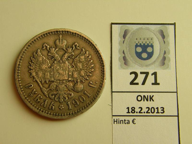 k-0271-a.jpg - Kohde 271, lhthinta: 20 € 1 rpl 1901 Bitkin#53 Ag, N II, prv, kunto: 4