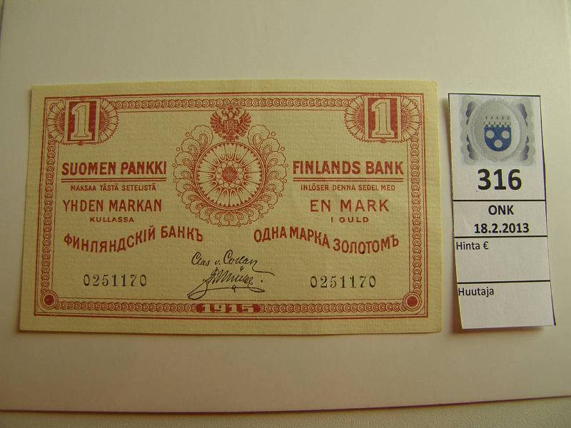 k-0316-a.jpg - Kohde 316, l�ht�hinta: 10 &euro; 1 mk 1915 SNY 111.1 0251170 COL-M�l, kunto: 6