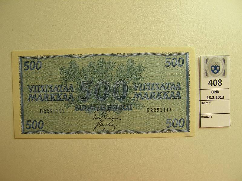 k-0408-a.jpg - Kohde 408, lhthinta: 50 € 500 mk 1956 SNY 192.1 G2251111 LEI-Eng, vhinen kulmataitos, kunto: 8