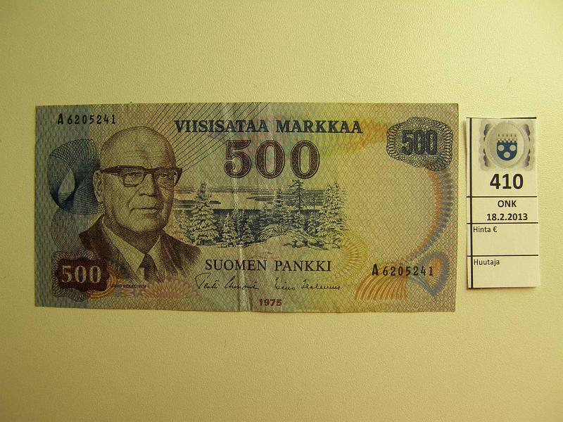 k-0410-a.jpg - Kohde 410, lhthinta: 80 € 500 mk 1975 SNY 193.2 A6205241 UUS-Hes, muovinen turval., kunto: 5