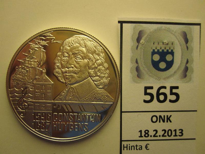 k-0565-a.jpg - Kohde 565, lhthinta: 15 € 20 Euro, Hollanti 1996 Ag, Proof 15g/800 Huygens, kapseli, kunto: 10