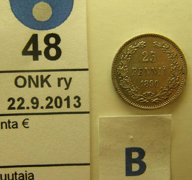 k-0048-b.jpg - Kohde 48 (kuva 2/2), l�ht�hinta: 90 &euro; / myyntihinta: 100 &euro; 25 p 1890 Ag, hnja, hp, eritt�in kaunis!, kunto: 8