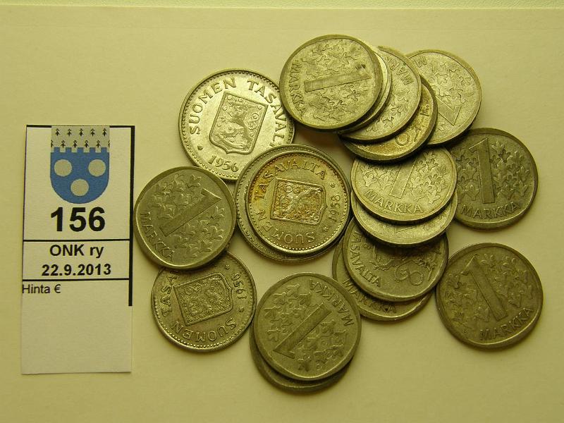 k-0156-a.jpg - Kohde 156, lhthinta: 15 € / myyntihinta: 20 € 1-200mk (18) 1956-68 Ag, 1mk 14kpl 1964-68, sis. kaikkia vuosia; 100mk 1956, -58; 200mk -56, -58H, kunto: 5-6