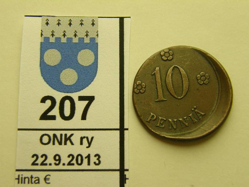 k-0207-a.jpg - Kohde 207, lhthinta: 5 € / myyntihinta: 22 € 10 p 1919 Cu, kuppilynti, kunto: 5