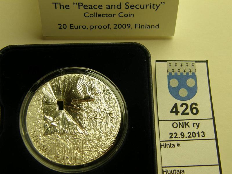 k-0426-a.jpg - Kohde 426, lhthinta: 46 € / myyntihinta: 56 € 20 € 2009 Ag, proof, Rauha ja turvallisuus, kotelo, tod, kunto: 10