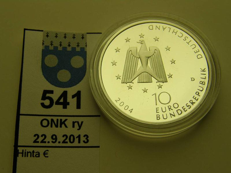 k-0541-a.jpg - Kohde 541, l�ht�hinta: 15 &euro; / myyntihinta: 16 &euro; Saksa 10&euro; D 2004 KM#234 Ag, proof, Columbus avaruusasema, kapseli, kunto: 10