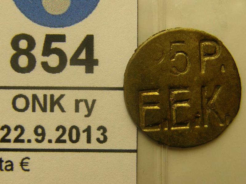 k-0854-a.jpg - Kohde 854, lhthinta: 20 € / myyntihinta: 20 € E.E.K. 25 p Espoon Elintarvike Keskus 17mm yksipuolinen rahake, harvinainen!, kunto: 8