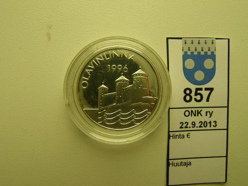 k-0857-a.jpg - Kohde 857, lhthinta: 5 € / myyntihinta: 9 € Suomi 10 Ag, Olavinlinna, Monetan Hopea-aarre -sarjaa, kunto: 9
