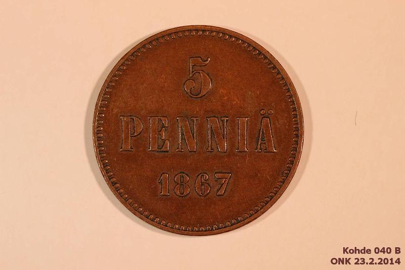 k-0040-b.jpg - Kohde 40 (kuva 2/2), lhthinta: 50 € / myyntihinta: 77 € 5 p 1867 Vaakunap. pilkahdus leimakiiltoa, kaunis!, kunto: 7/6