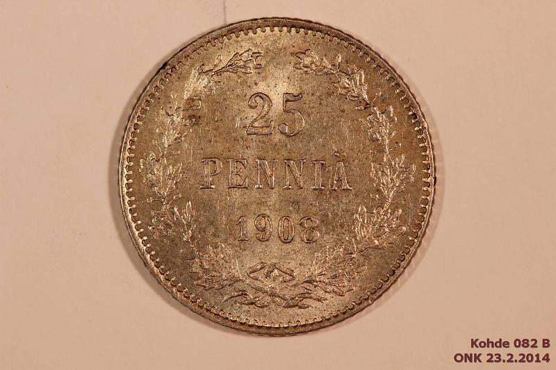 k-0082-b.jpg - Kohde 82 (kuva 2/2), lhthinta: 40 € / myyntihinta: 40 € 25 p 1908 Ag, ephpja, kunto: 7